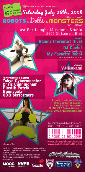 Cirque de Boudoir's ROBOTS & DOLLS & MONSTERS party - Saturday May 18 - July 26th at Just For Laughs Museum [2109 St-Laurent Blvd, Montreal]